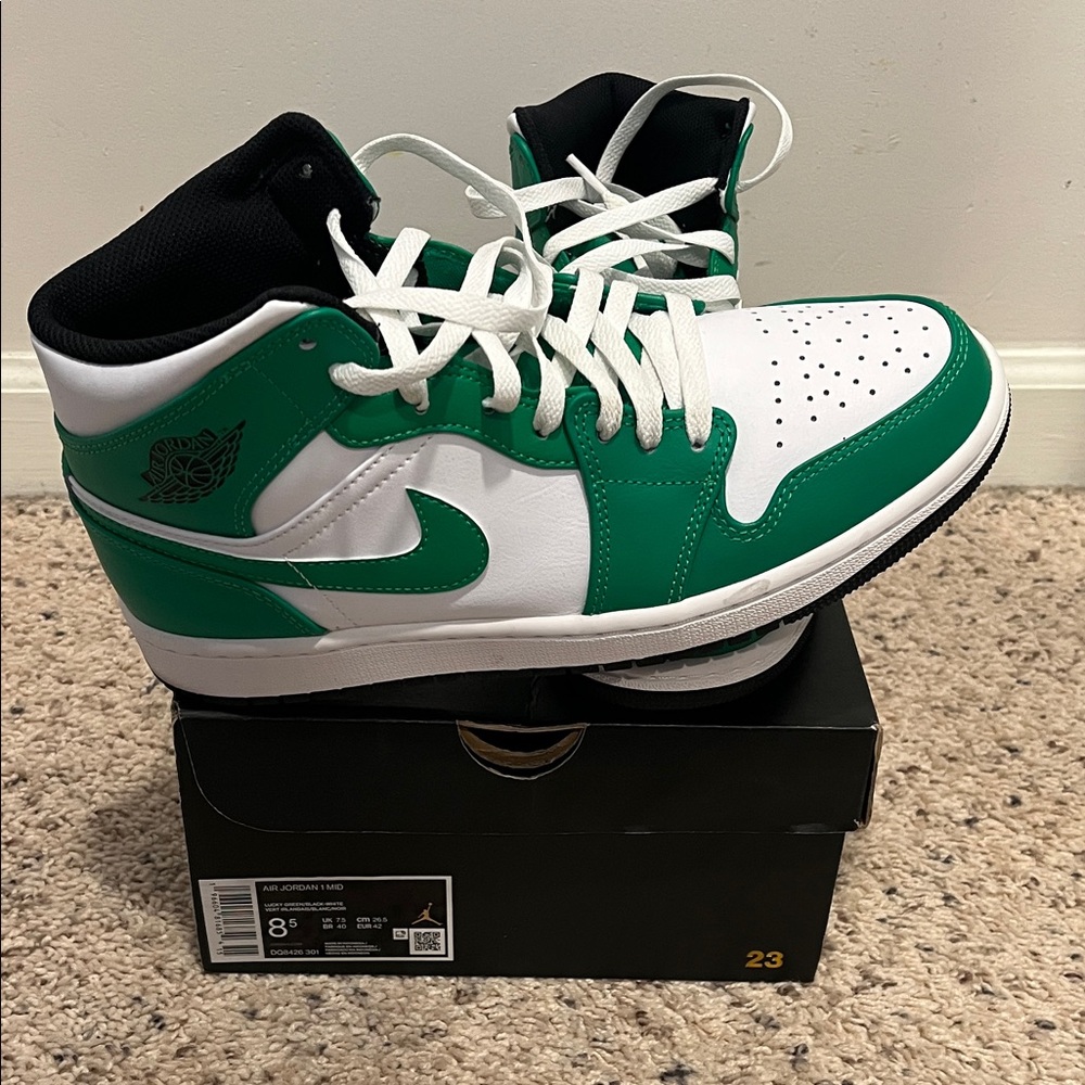 Nike Air Jordan 1 Mid Lucky Green/ Black-White Sneakers
